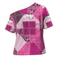 African American Quilt Inspired Cross Shoulder Shirt Wild Animal Skin African Pink Tribal Elements