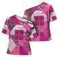 African American Quilt Inspired Cross Shoulder Shirt Wild Animal Skin African Pink Tribal Elements