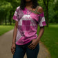 African American Quilt Inspired Cross Shoulder Shirt Wild Animal Skin African Pink Tribal Elements