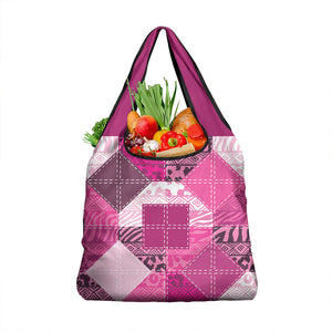 African American Quilt Inspired Grocery Bag Wild Animal Skin African Pink Tribal Elements
