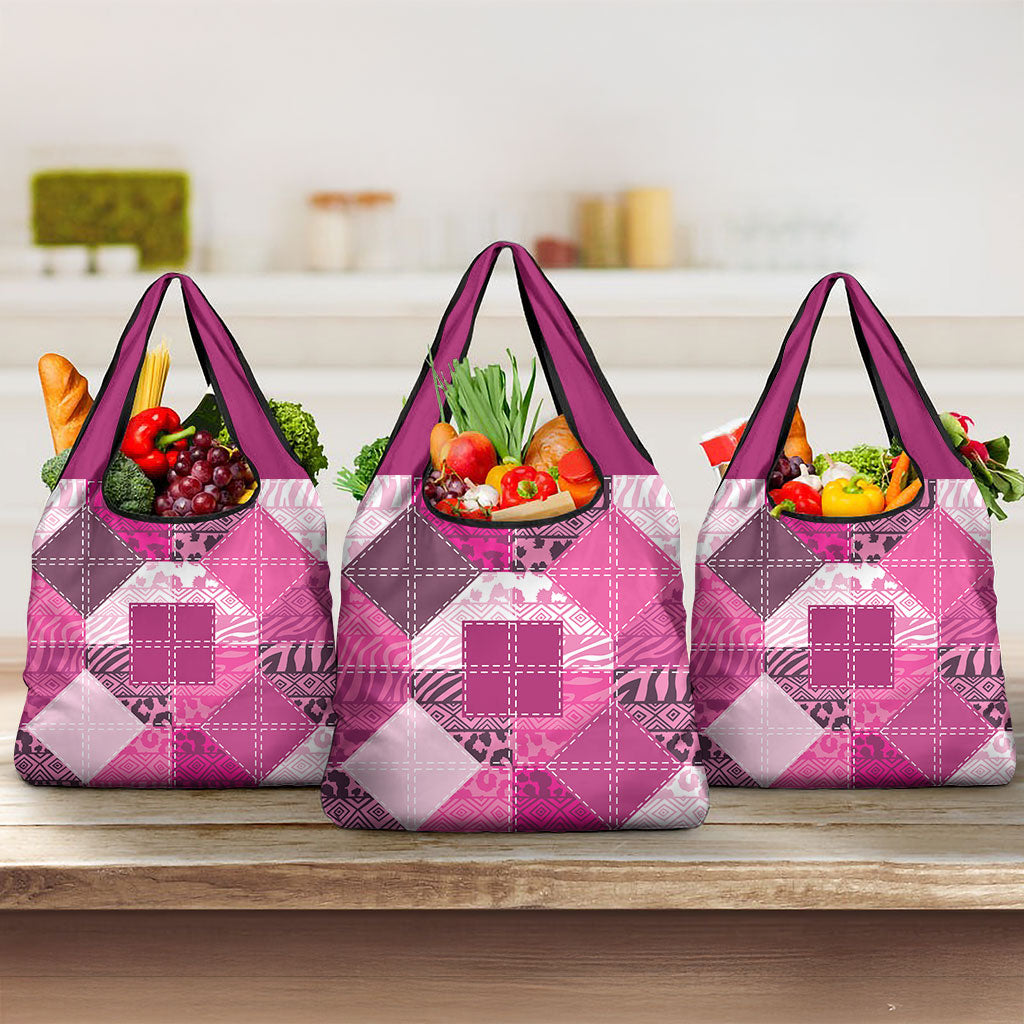 African American Quilt Inspired Grocery Bag Wild Animal Skin African Pink Tribal Elements
