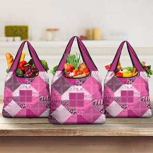 African American Quilt Inspired Grocery Bag Wild Animal Skin African Pink Tribal Elements
