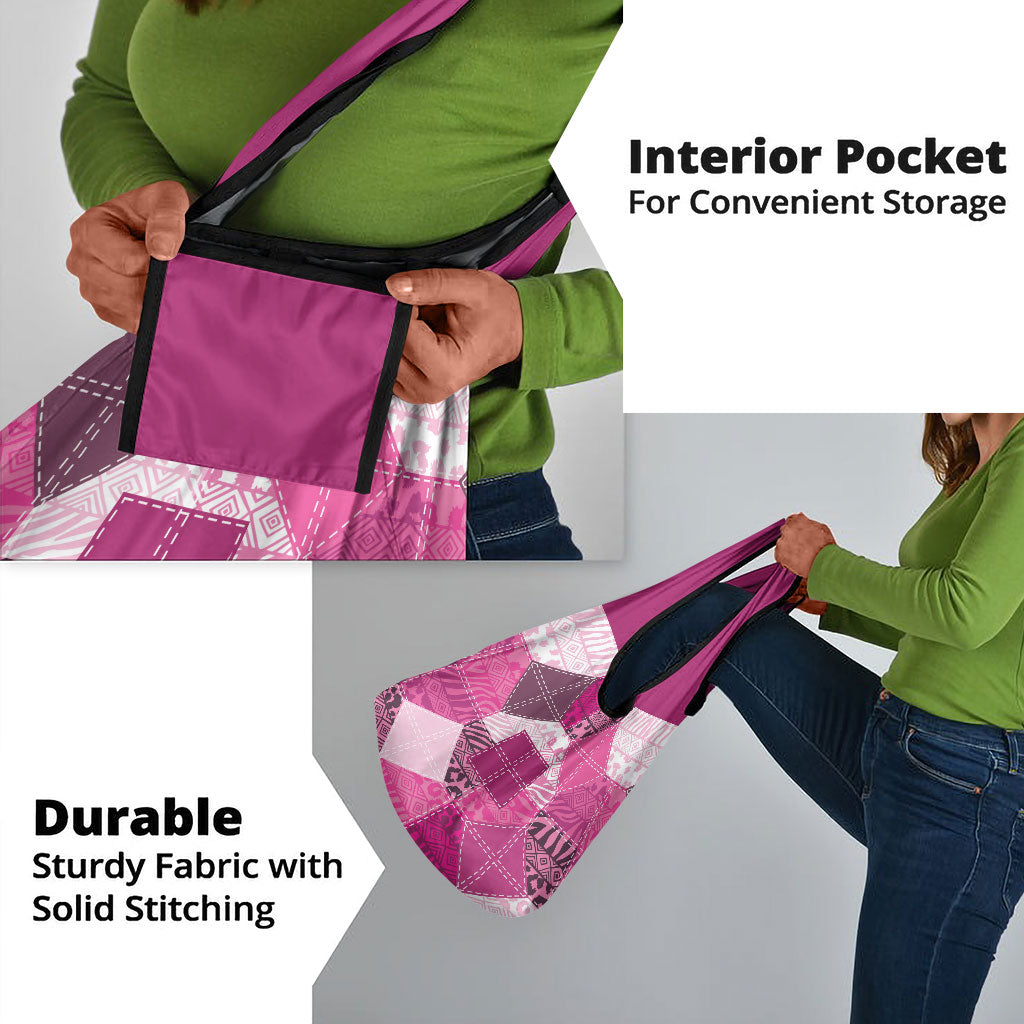African American Quilt Inspired Grocery Bag Wild Animal Skin African Pink Tribal Elements