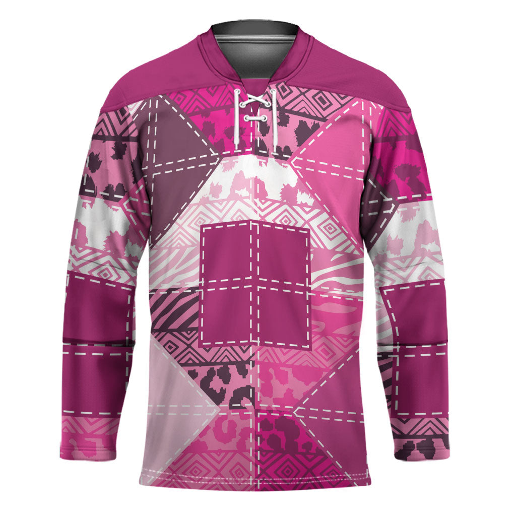 African American Quilt Inspired Hockey Jersey Wild Animal Skin African Pink Tribal Elements