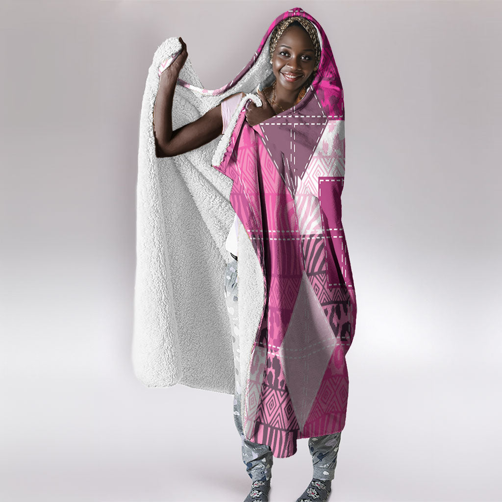 African American Quilt Inspired Hooded Blanket Wild Animal Skin African Pink Tribal Elements