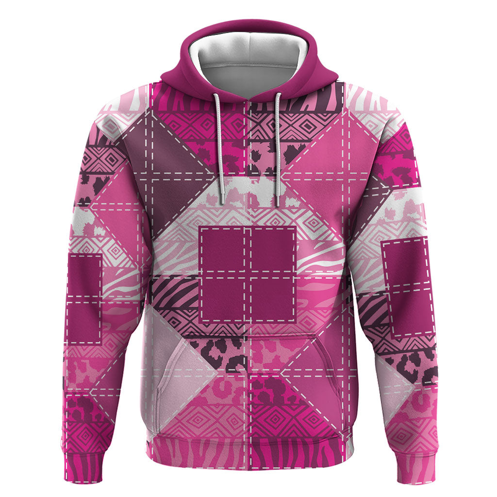 African American Quilt Inspired Hoodie Wild Animal Skin African Pink Tribal Elements