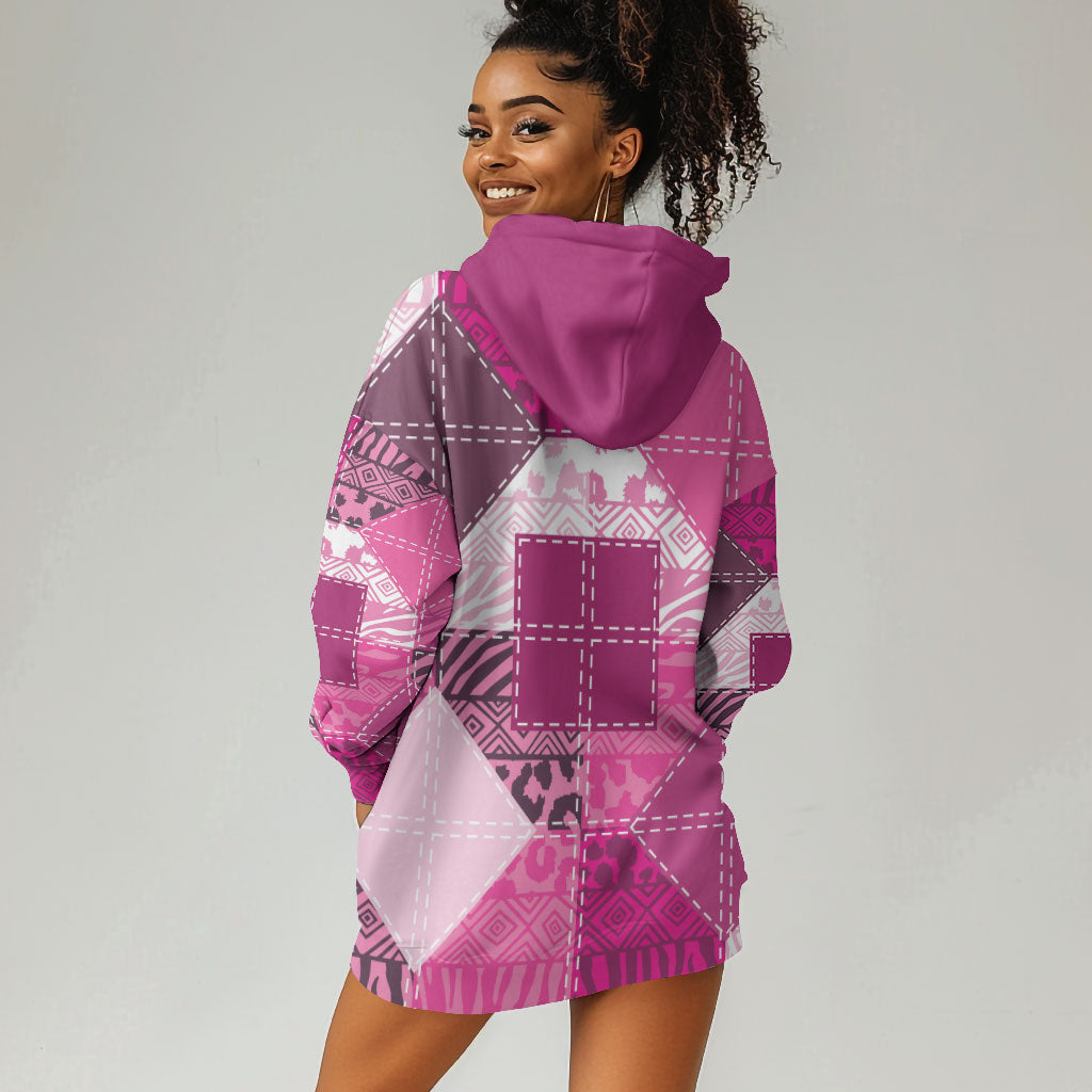 African American Quilt Inspired Hoodie Dress Wild Animal Skin African Pink Tribal Elements