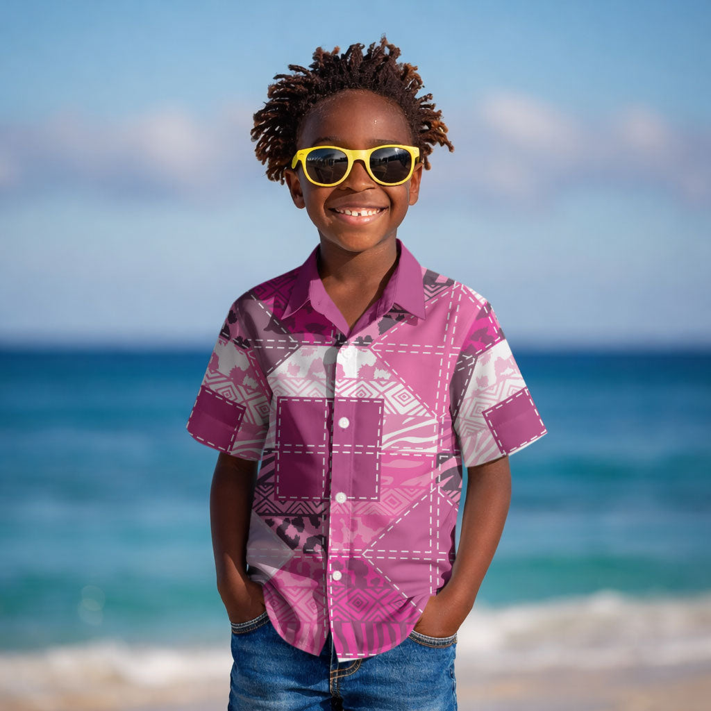 African American Quilt Inspired Kid Hawaiian Shirt Wild Animal Skin African Pink Tribal Elements