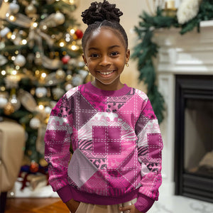 African American Quilt Inspired Kid Ugly Christmas Sweater Wild Animal Skin African Pink Tribal Elements