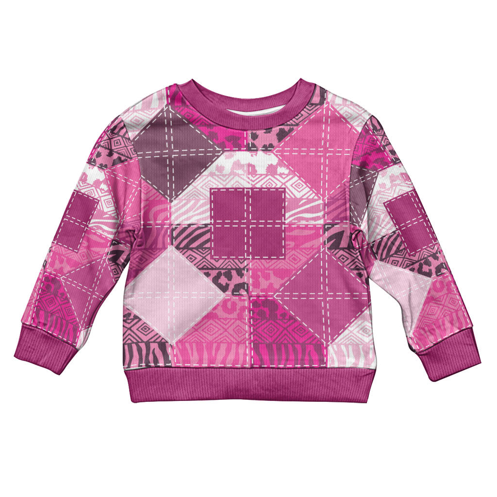 African American Quilt Inspired Kid Ugly Christmas Sweater Wild Animal Skin African Pink Tribal Elements