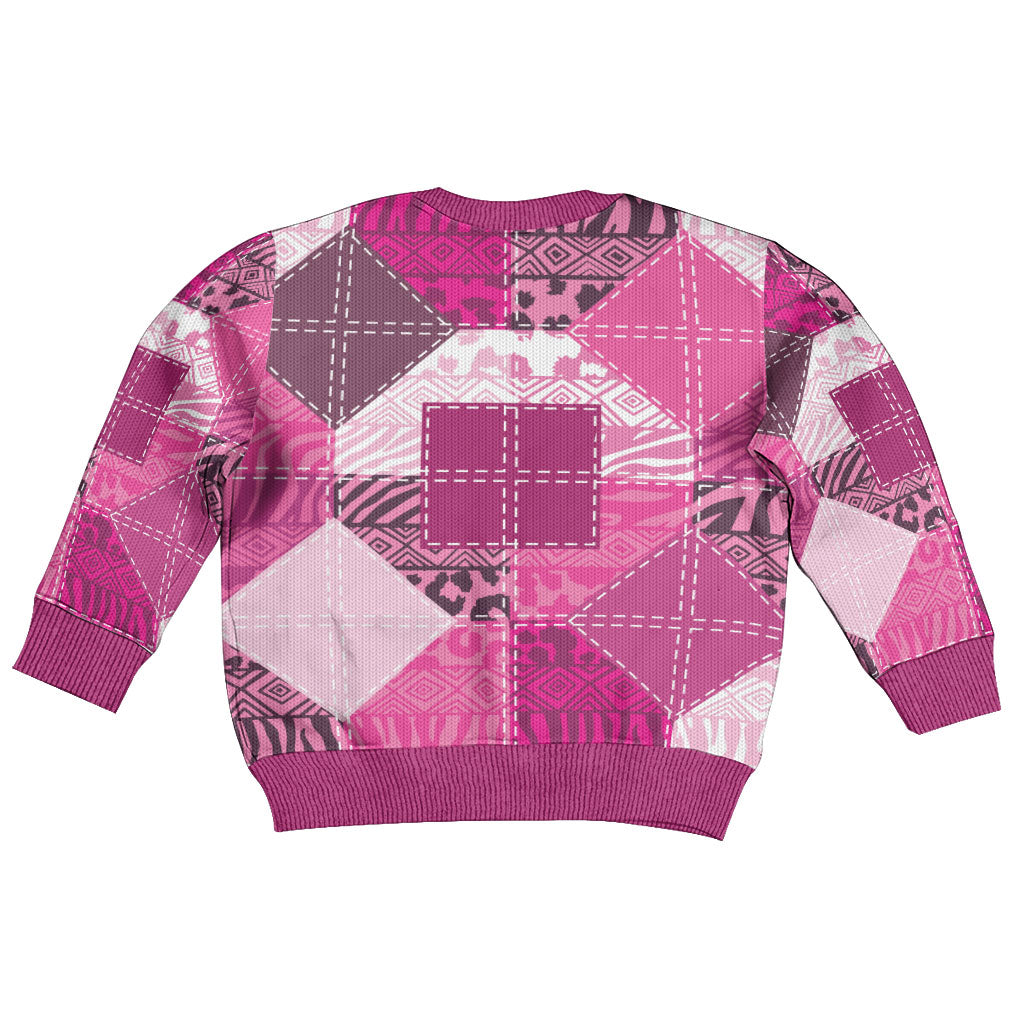 African American Quilt Inspired Kid Ugly Christmas Sweater Wild Animal Skin African Pink Tribal Elements