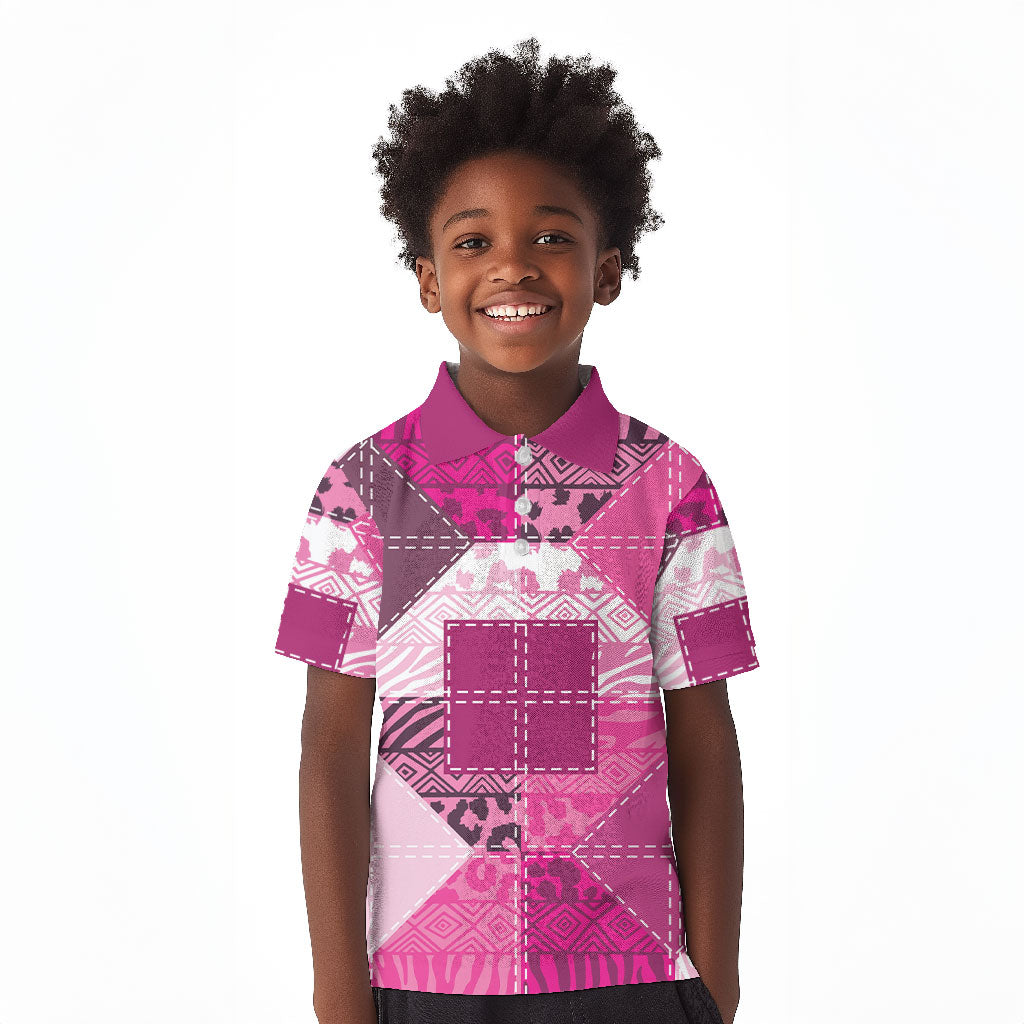 African American Quilt Inspired Kid Polo Shirt Wild Animal Skin African Pink Tribal Elements