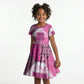 African American Quilt Inspired Kid Short Sleeve Dress Wild Animal Skin African Pink Tribal Elements