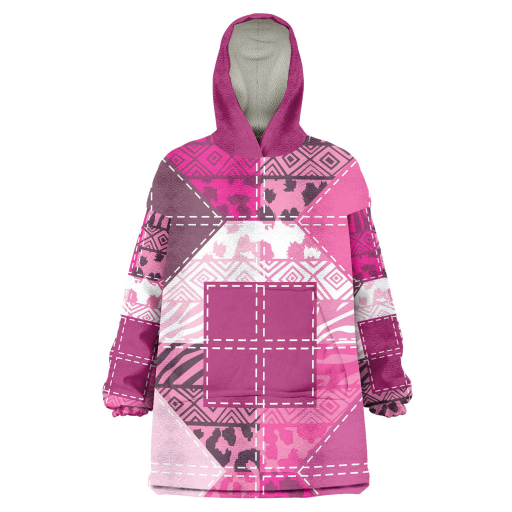 African American Quilt Inspired Kid Wearable Blanket Hoodie Wild Animal Skin African Pink Tribal Elements