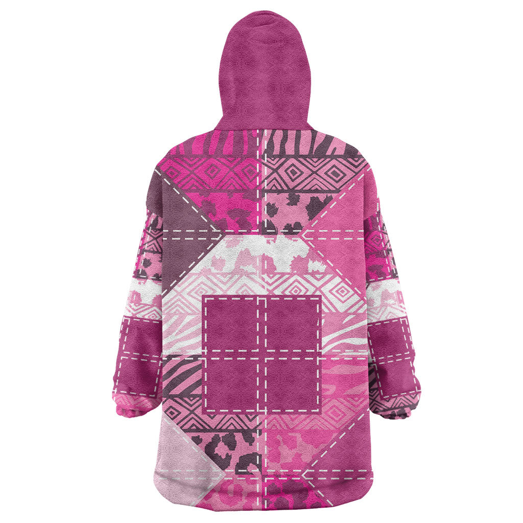African American Quilt Inspired Kid Wearable Blanket Hoodie Wild Animal Skin African Pink Tribal Elements