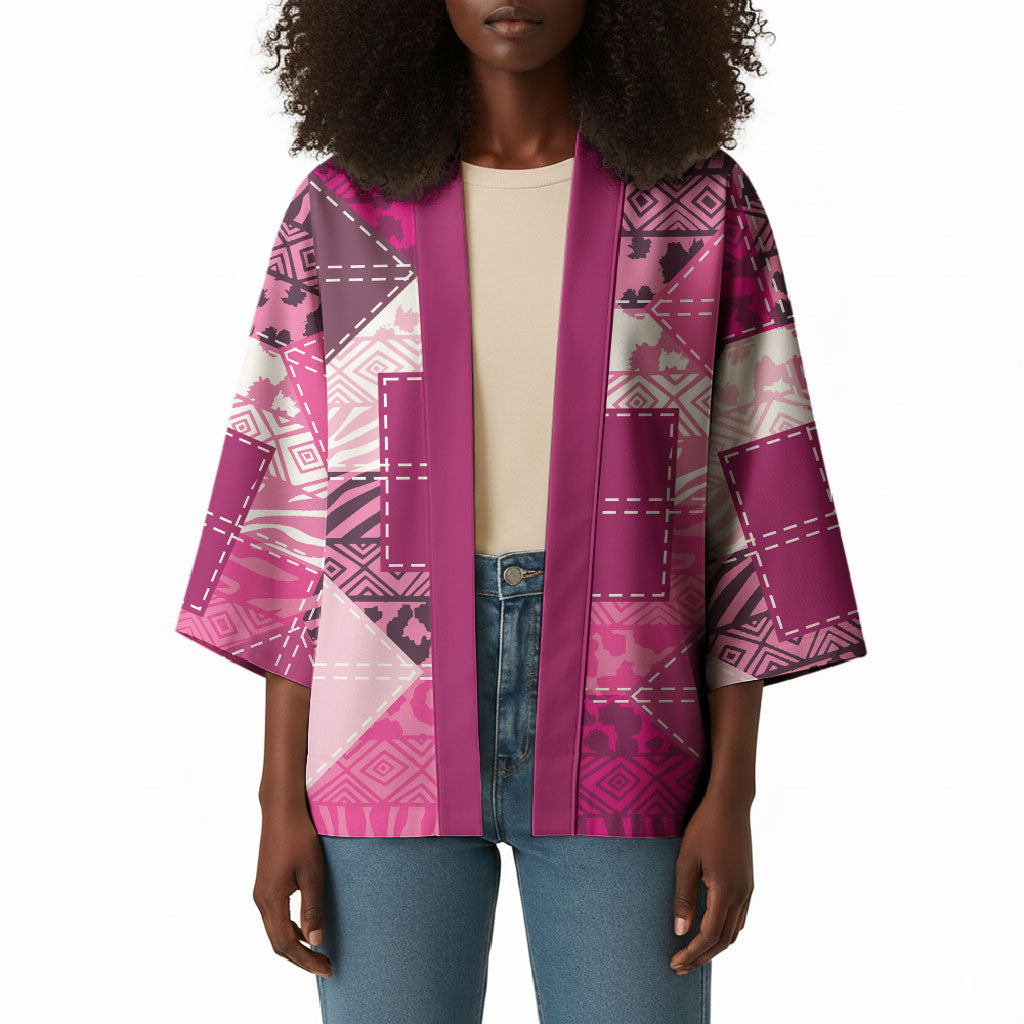 African American Quilt Inspired Kimono Wild Animal Skin African Pink Tribal Elements