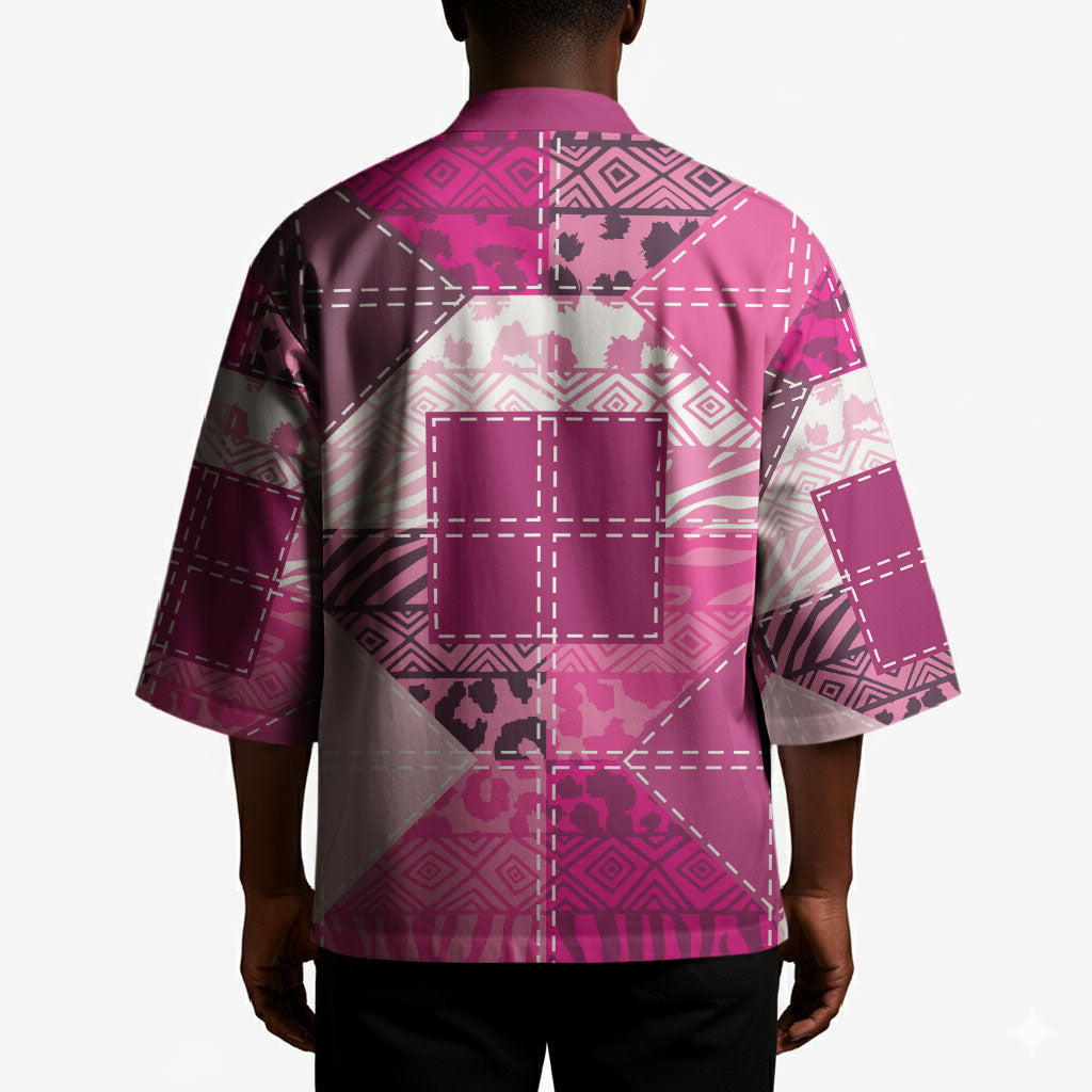 African American Quilt Inspired Kimono Wild Animal Skin African Pink Tribal Elements