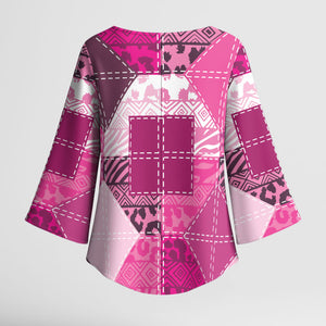 African American Quilt Inspired Kimono Sleeve Blouse Wild Animal Skin African Pink Tribal Elements