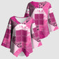 African American Quilt Inspired Kimono Sleeve Blouse Wild Animal Skin African Pink Tribal Elements