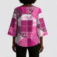African American Quilt Inspired Kimono Sleeve Blouse Wild Animal Skin African Pink Tribal Elements