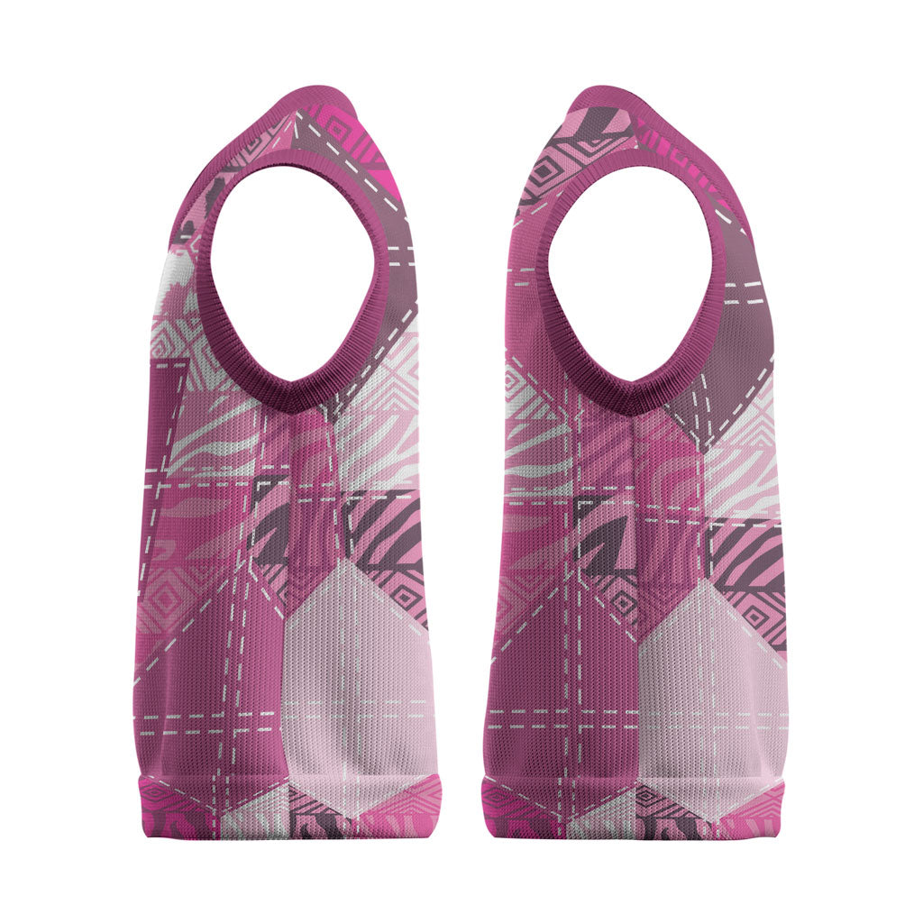 African American Quilt Inspired Christmas Knitted V-Neck Vest Wild Animal Skin African Pink Tribal Elements