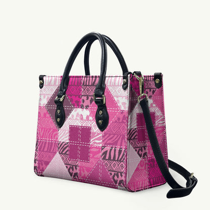 African American Quilt Inspired Leather Bag Wild Animal Skin African Pink Tribal Elements
