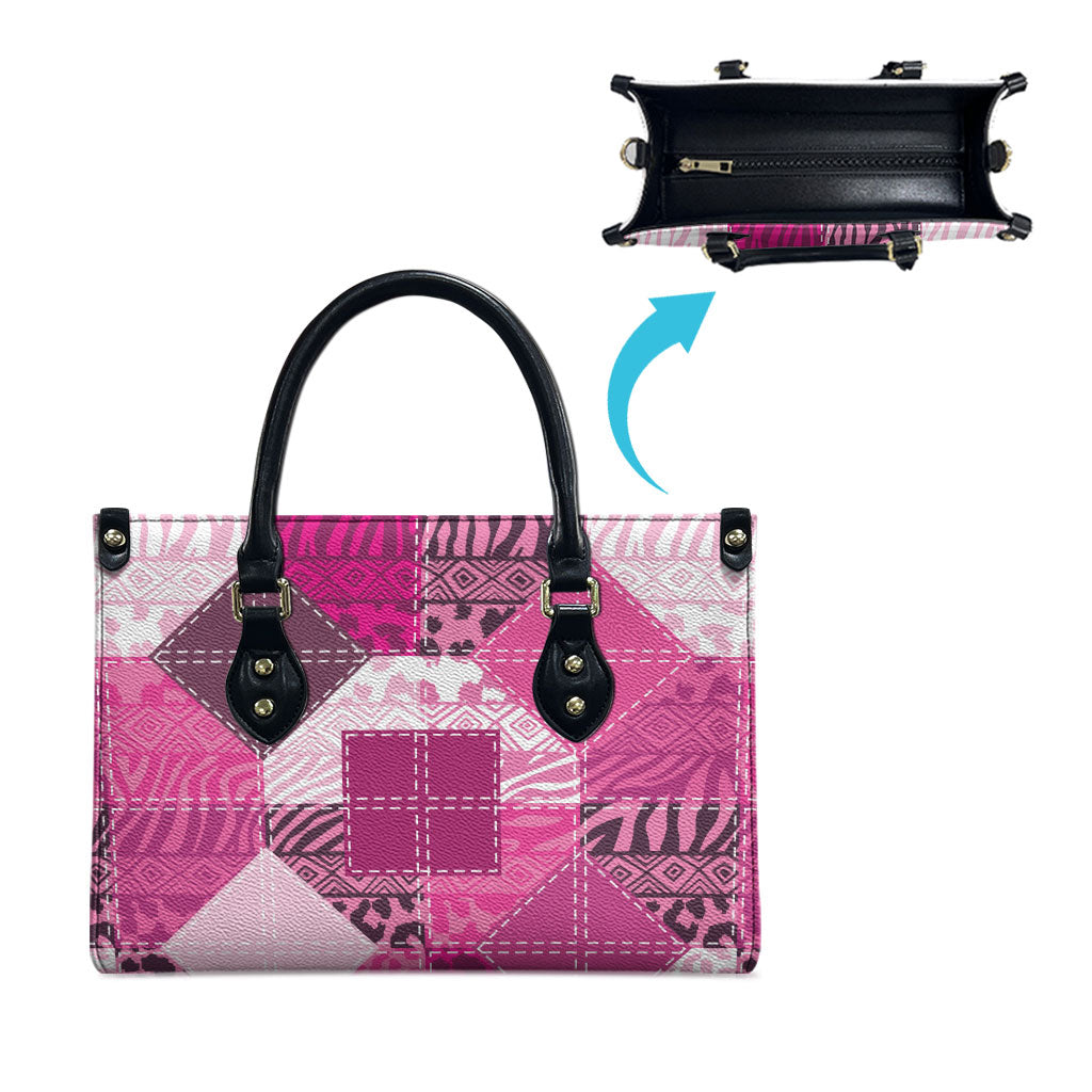 African American Quilt Inspired Leather Bag Wild Animal Skin African Pink Tribal Elements