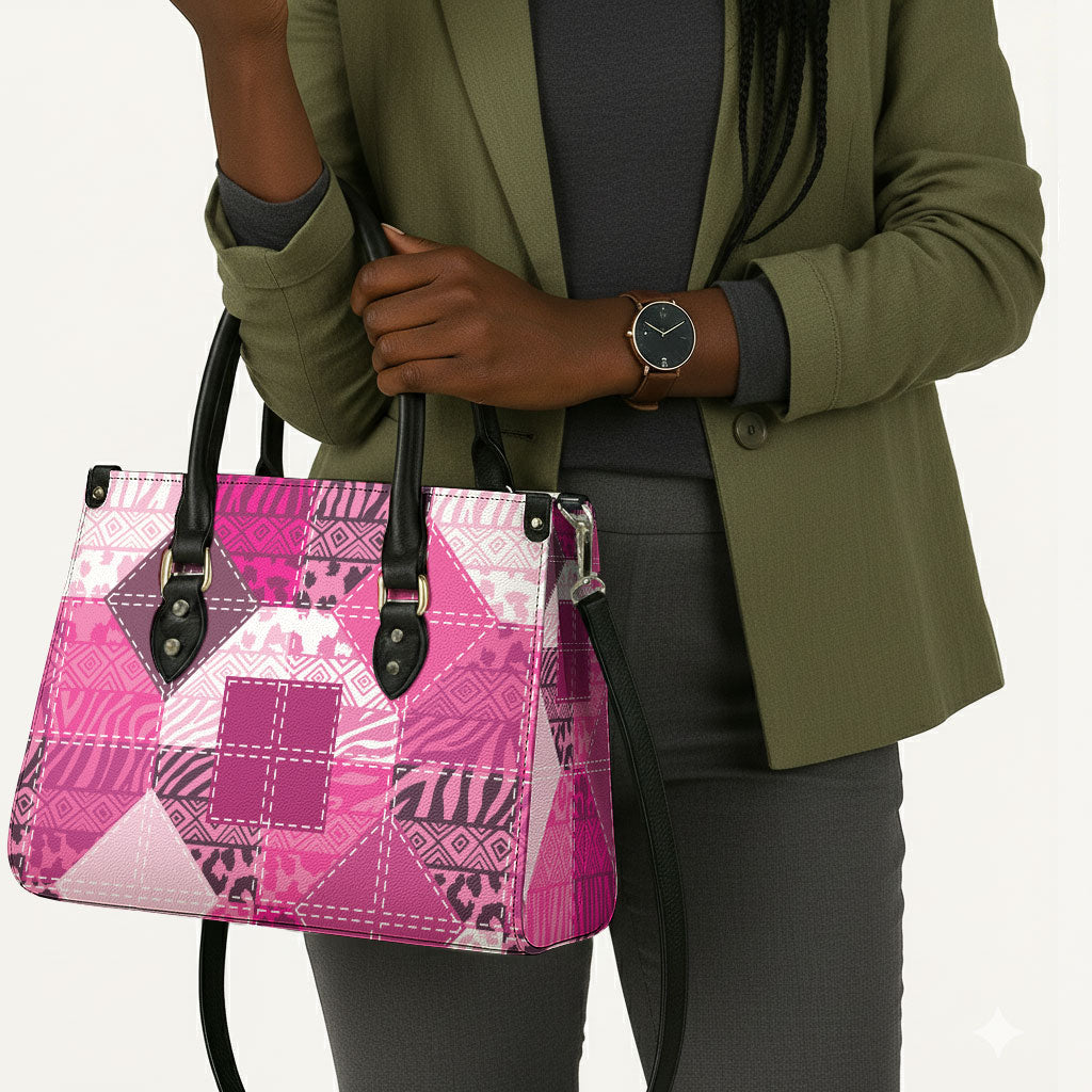 African American Quilt Inspired Leather Bag Wild Animal Skin African Pink Tribal Elements
