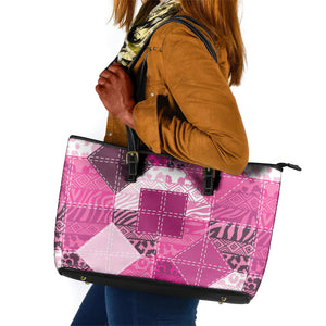 African American Quilt Inspired Leather Tote Bag Wild Animal Skin African Pink Tribal Elements