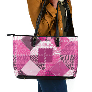 African American Quilt Inspired Leather Tote Bag Wild Animal Skin African Pink Tribal Elements