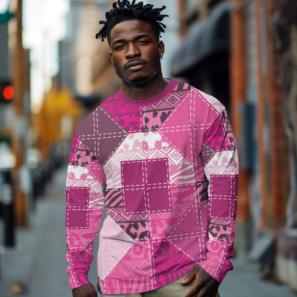 African American Quilt Inspired Long Sleeve Shirt Wild Animal Skin African Pink Tribal Elements