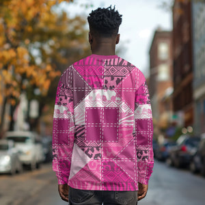 African American Quilt Inspired Long Sleeve Shirt Wild Animal Skin African Pink Tribal Elements