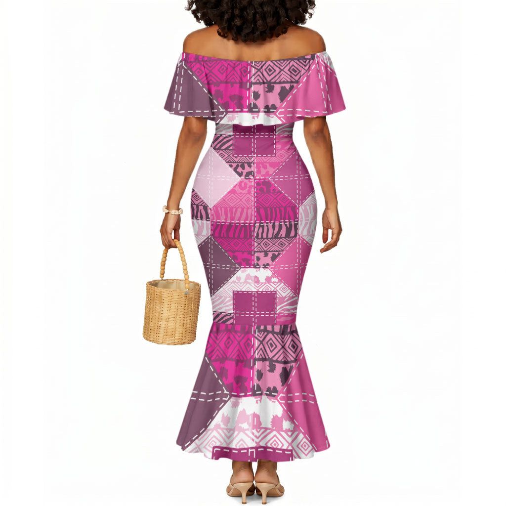African American Quilt Inspired Mermaid Dress Wild Animal Skin African Pink Tribal Elements