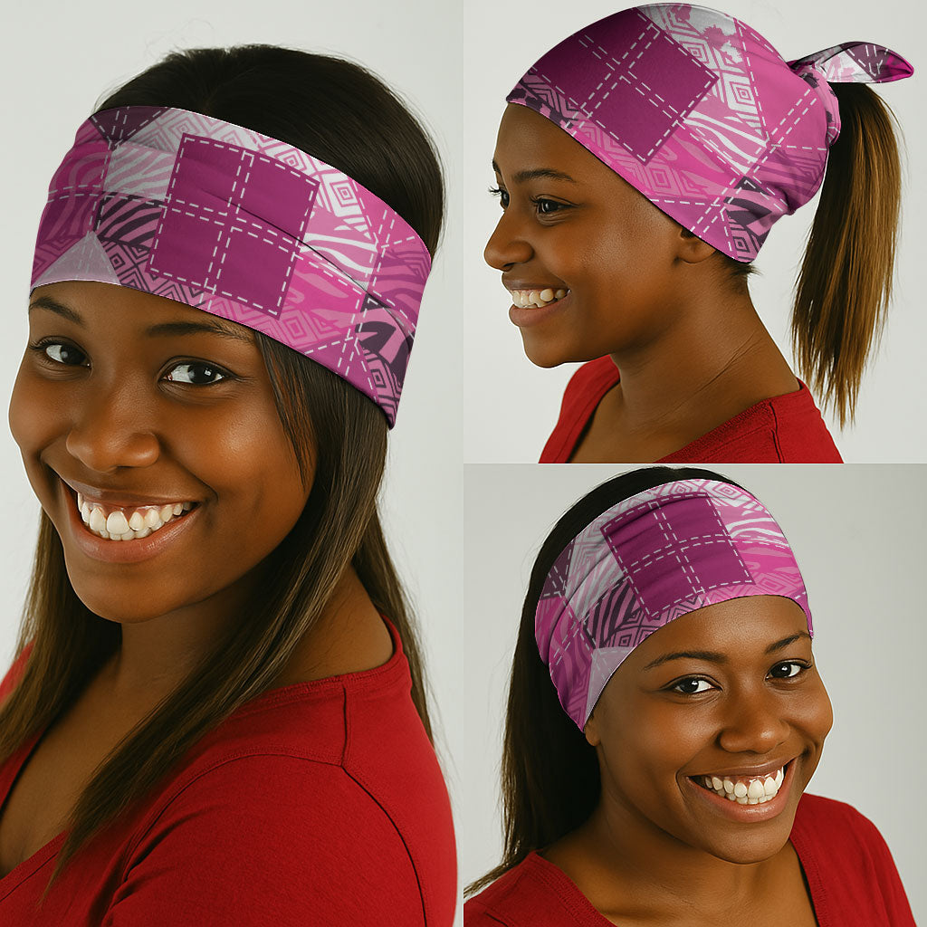 African American Quilt Inspired Neck Gaiter Wild Animal Skin African Pink Tribal Elements
