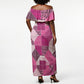 African American Quilt Inspired Off Shoulder Maxi Dress Wild Animal Skin African Pink Tribal Elements