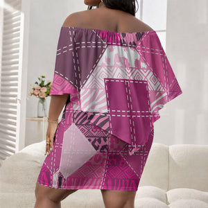 African American Quilt Inspired Off Shoulder Short Dress Wild Animal Skin African Pink Tribal Elements