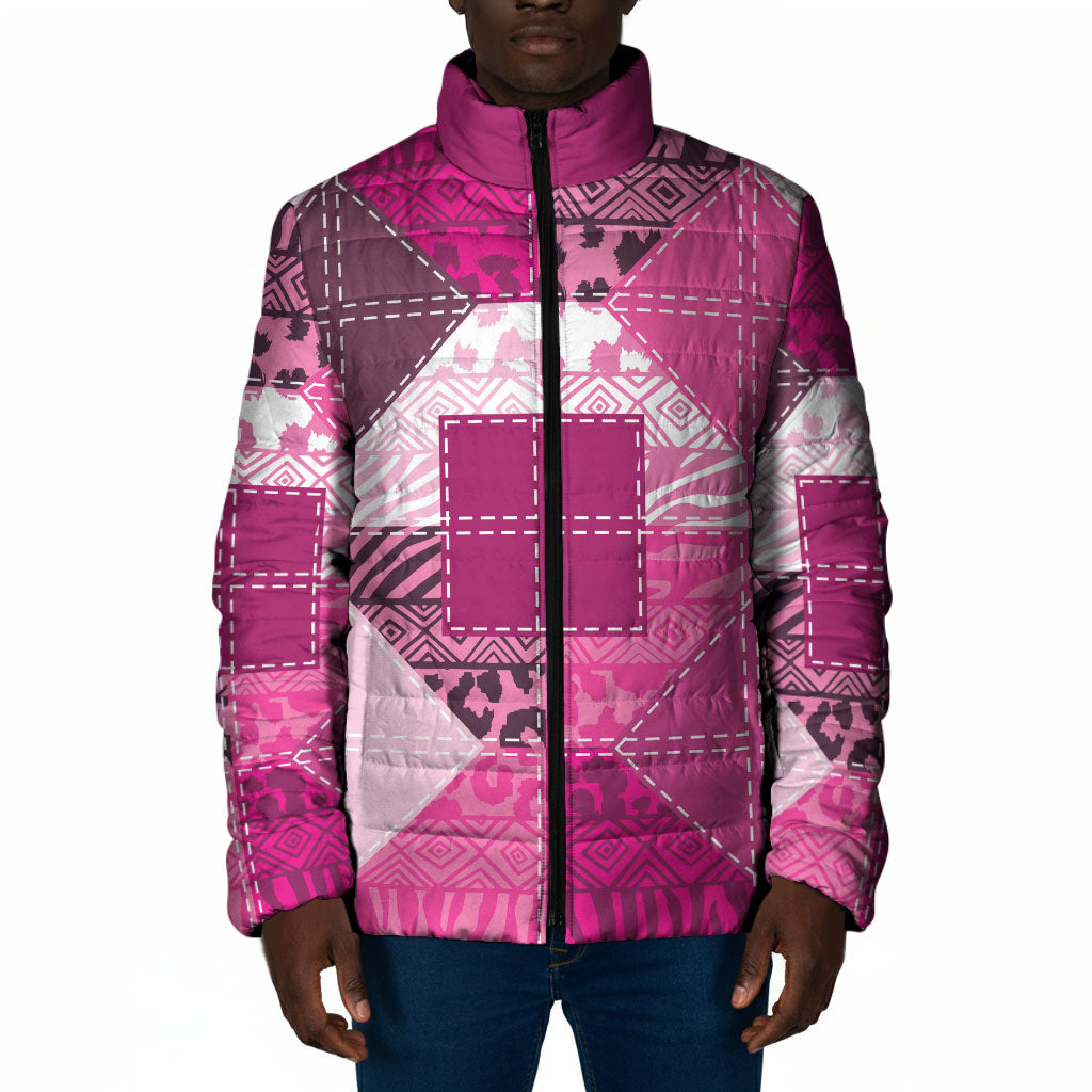 African American Quilt Inspired Padded Jacket Wild Animal Skin African Pink Tribal Elements