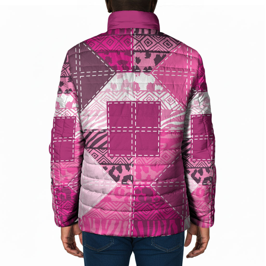 African American Quilt Inspired Padded Jacket Wild Animal Skin African Pink Tribal Elements