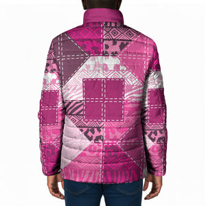 African American Quilt Inspired Padded Jacket Wild Animal Skin African Pink Tribal Elements