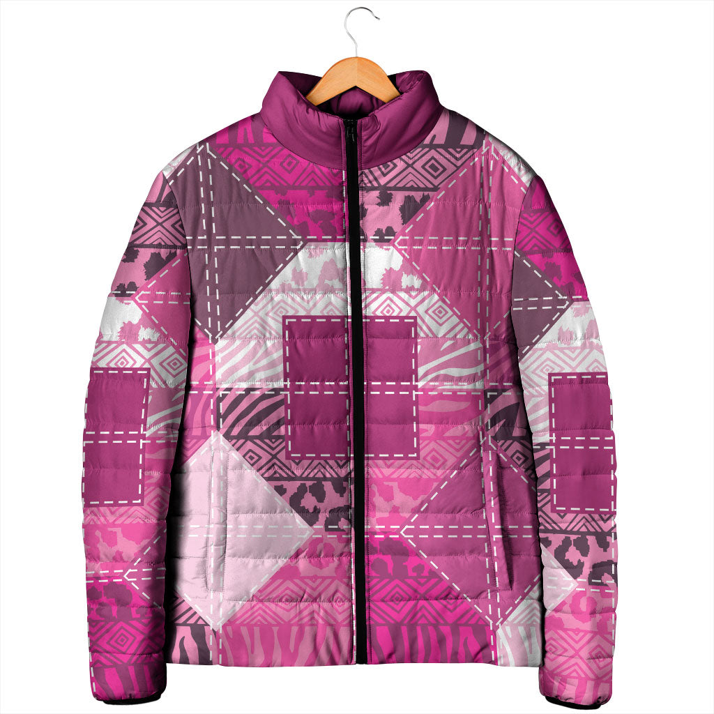 African American Quilt Inspired Padded Jacket Wild Animal Skin African Pink Tribal Elements