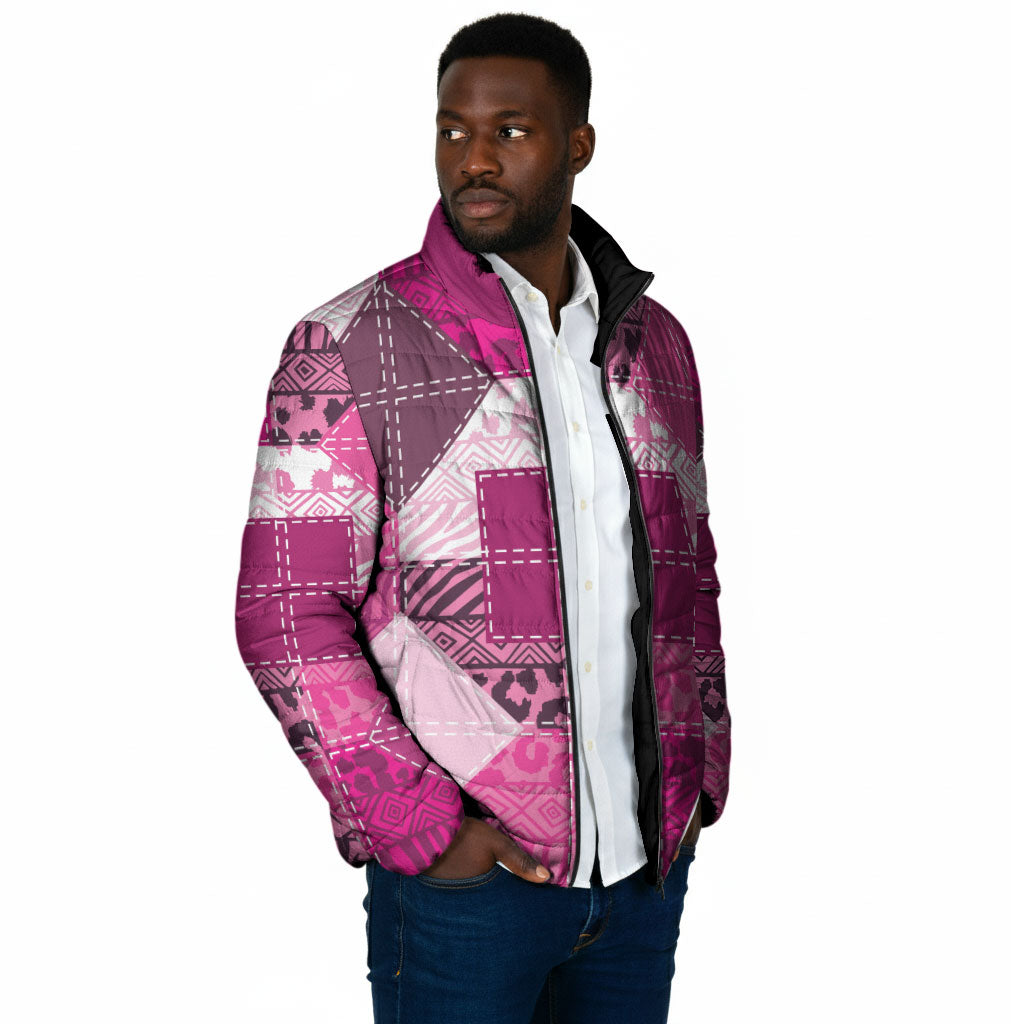 African American Quilt Inspired Padded Jacket Wild Animal Skin African Pink Tribal Elements
