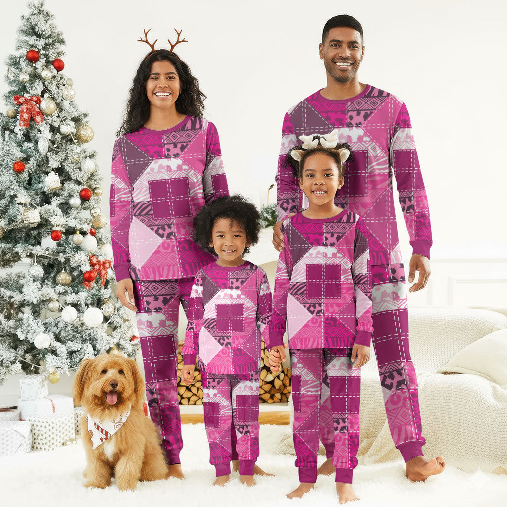 African American Quilt Inspired Christmas Pajama Set Wild Animal Skin African Pink Tribal Elements