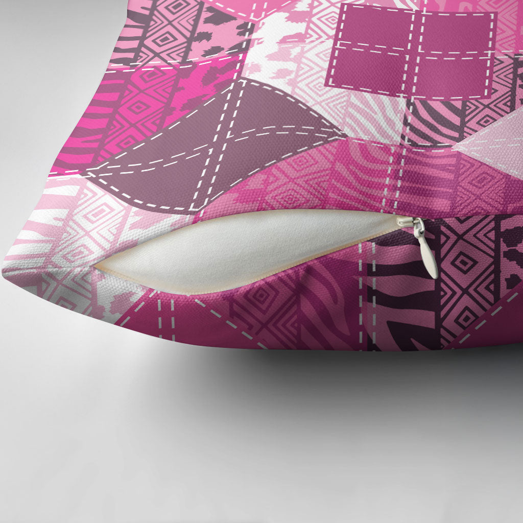 African American Quilt Inspired Pillow Cover Wild Animal Skin African Pink Tribal Elements