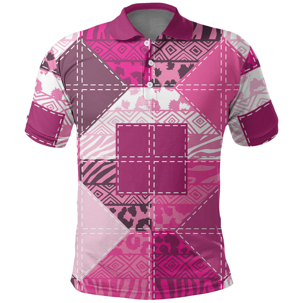 African American Quilt Inspired Polo Shirt Wild Animal Skin African Pink Tribal Elements