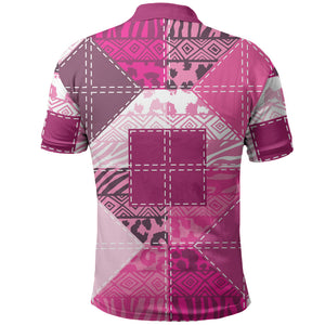 African American Quilt Inspired Polo Shirt Wild Animal Skin African Pink Tribal Elements