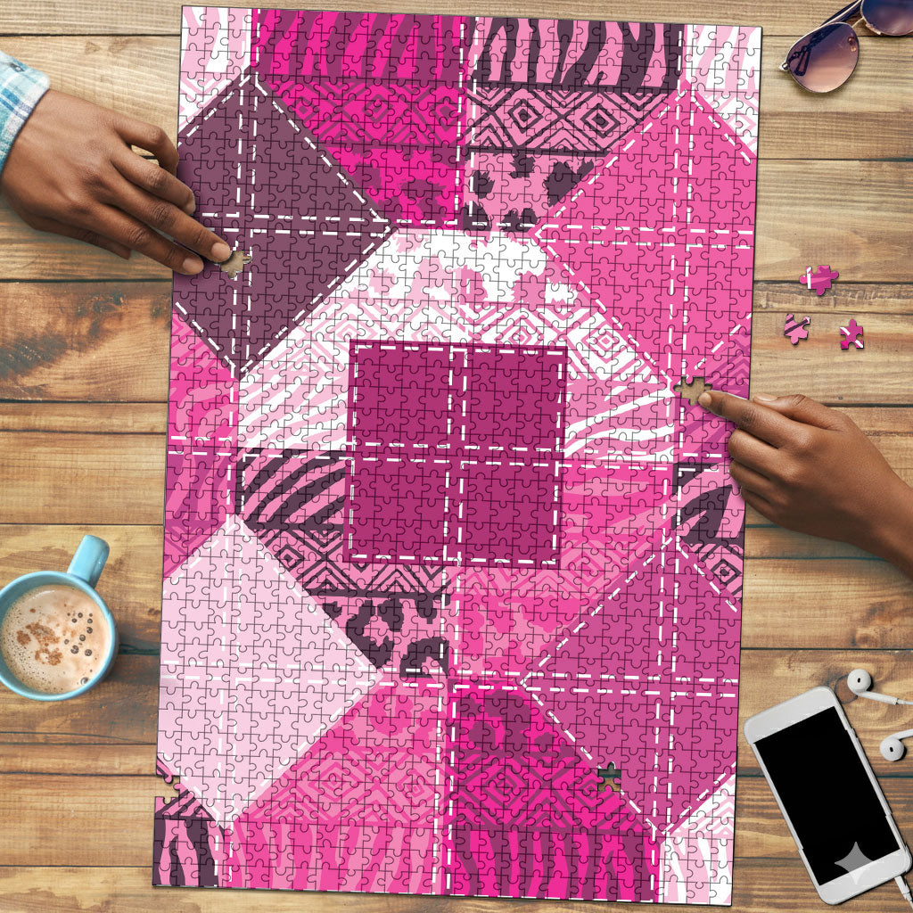 African American Quilt Inspired Puzzle Wild Animal Skin African Pink Tribal Elements