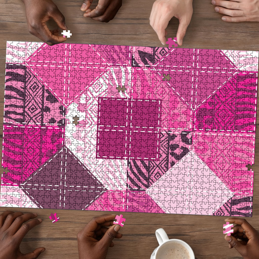 African American Quilt Inspired Puzzle Wild Animal Skin African Pink Tribal Elements
