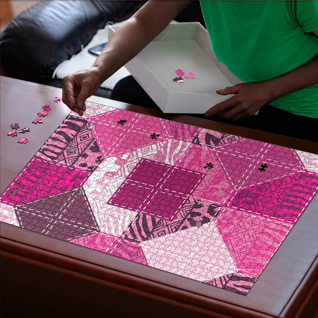 African American Quilt Inspired Puzzle Wild Animal Skin African Pink Tribal Elements