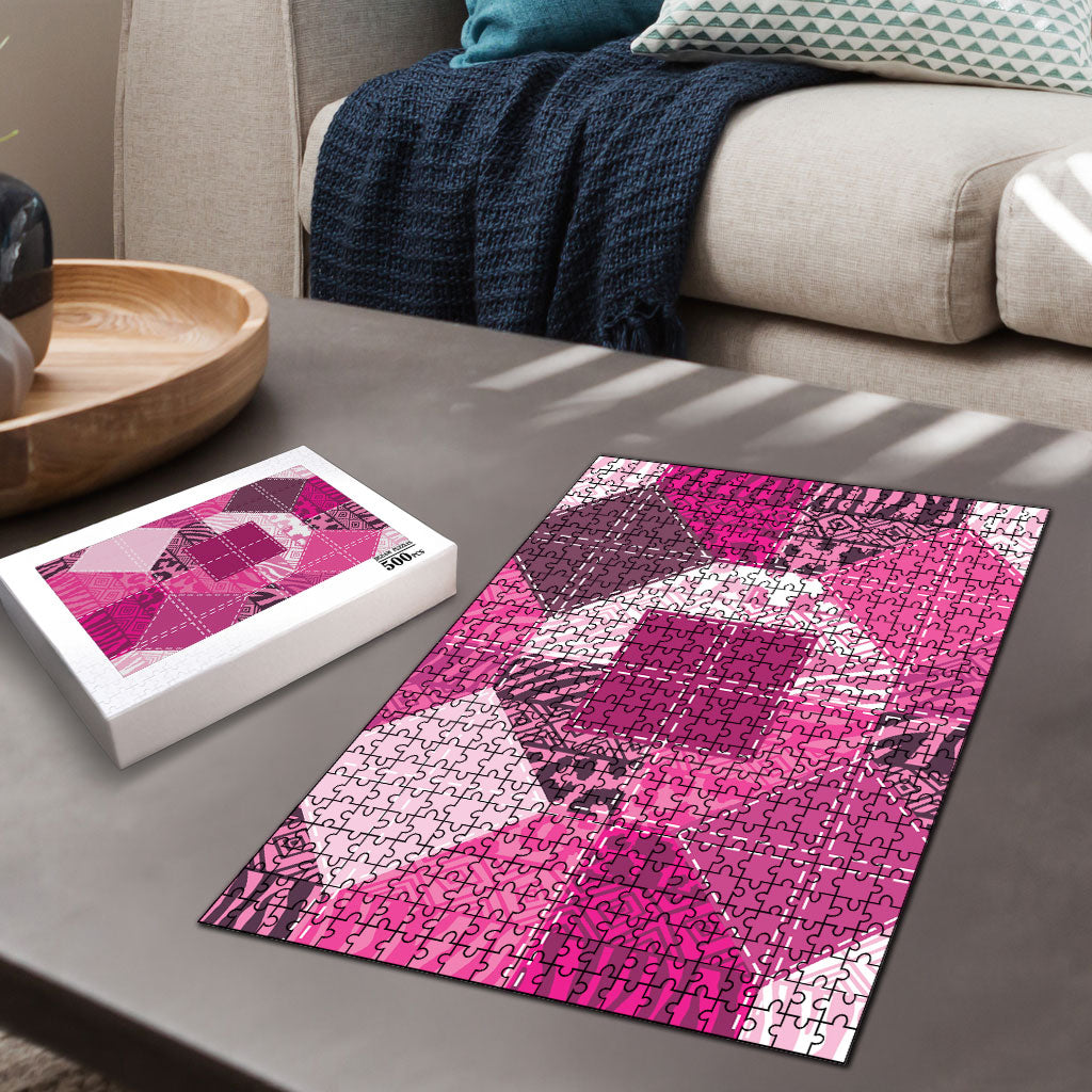 African American Quilt Inspired Puzzle Wild Animal Skin African Pink Tribal Elements