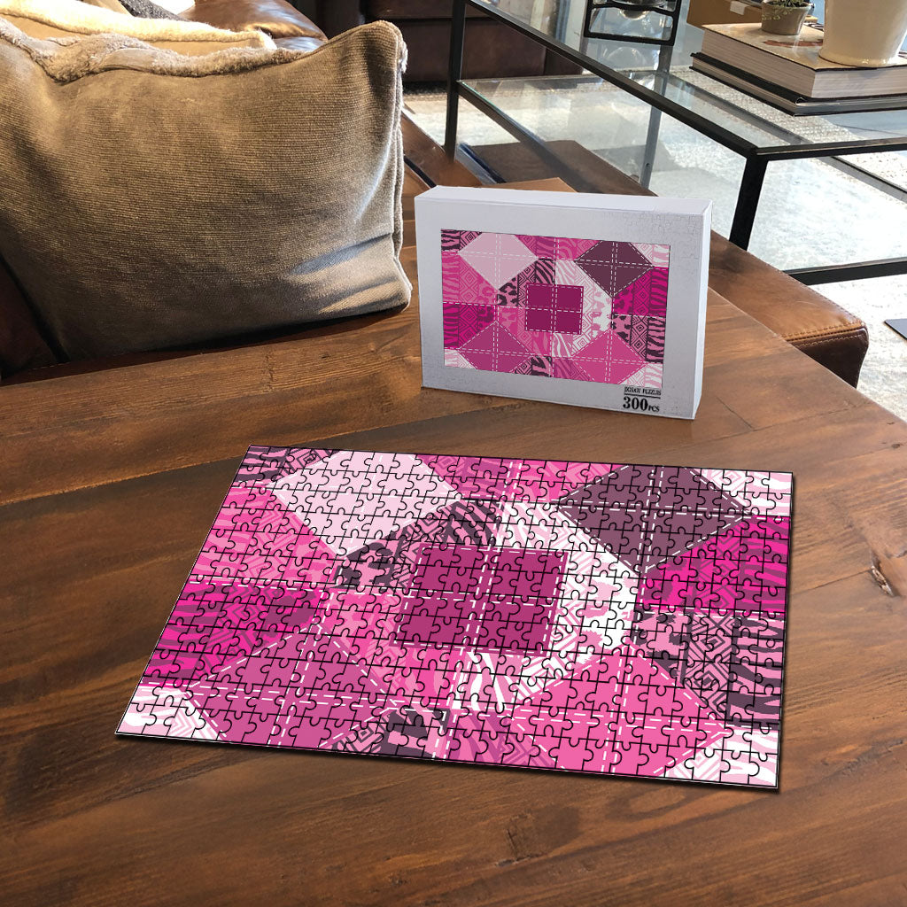 African American Quilt Inspired Puzzle Wild Animal Skin African Pink Tribal Elements
